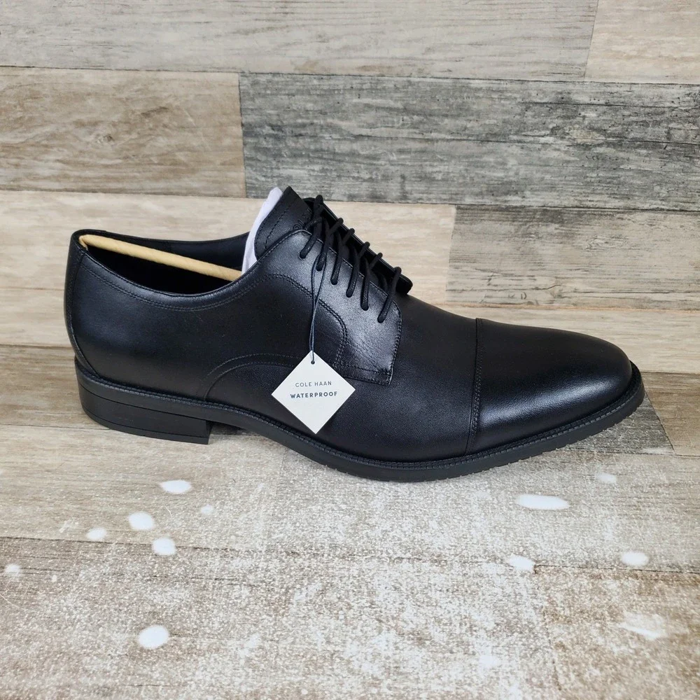 Cole Haan Mens Oxford Sz 13 Black Comfort Leather Lace Up Low Top Cap Toe Boots